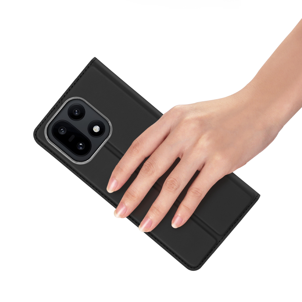 Чехол книжка из черной кожи для смартфона OnePlus 15, серия Skin Pro Series от Dux Ducis