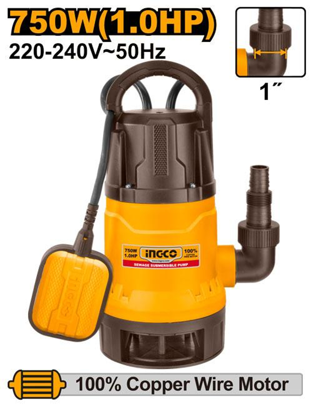Насос погружной пластиковый INGCO SPD7508 750 Вт