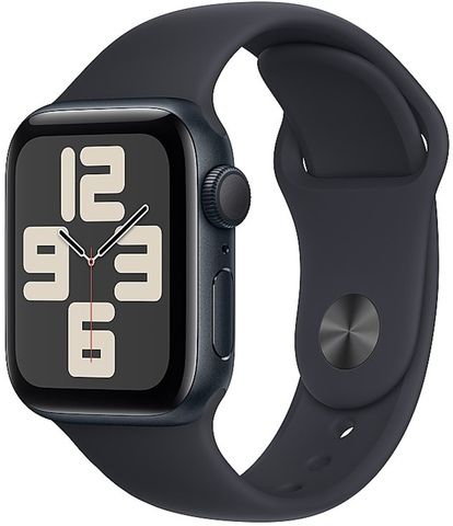 Умные часы Apple Watch SE 2024 44 мм из алюминия цвета «тёмная ночь», спортивный ремешок «тёмная ночь» (S/M)