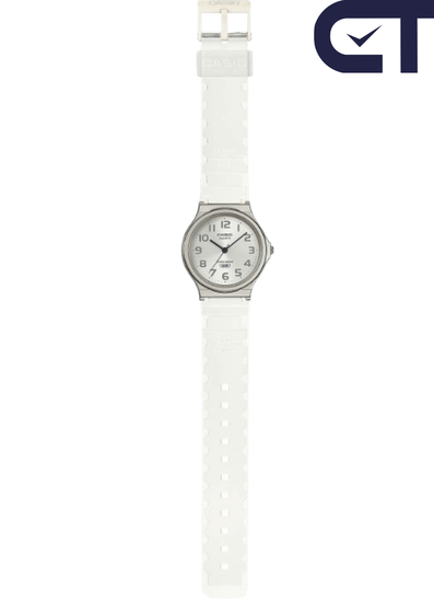 CASIO MQ-24S-7B — классические аналоговые часы в прозрачном сером корпусе