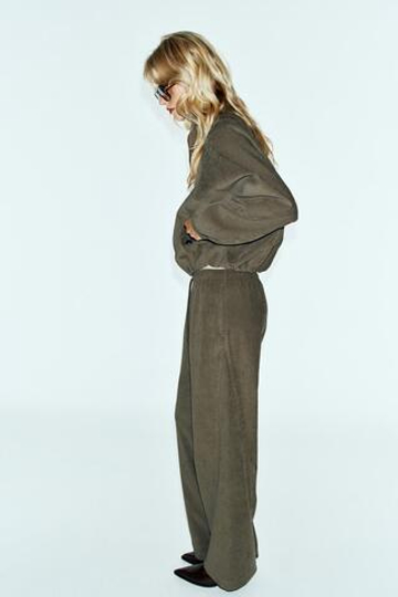 ZARA ШИРОКИЕ БРЮКИ С ЭЛАСТИЧНЫМ ПОЯСОМ, ХАКИ
