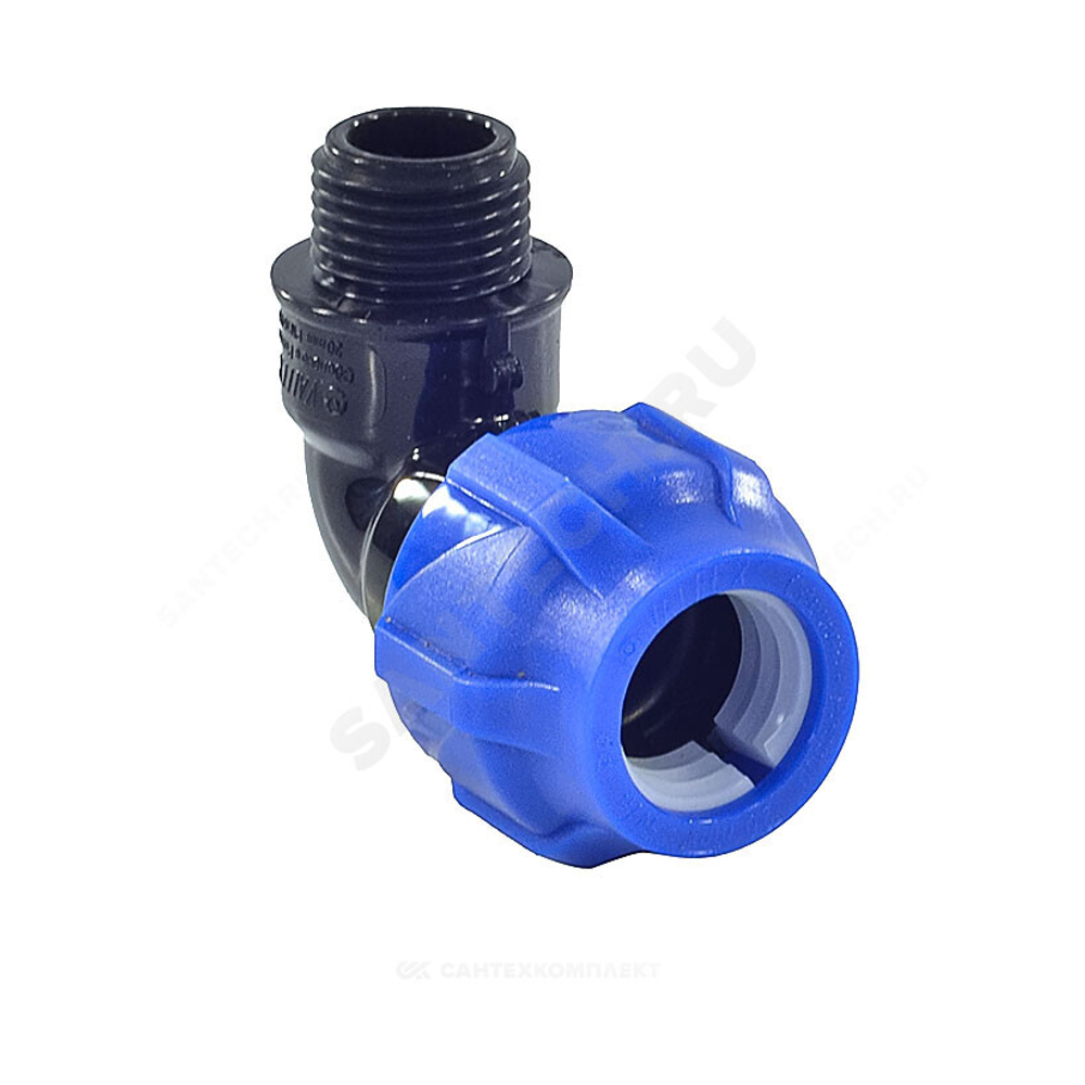 Отвод компрессионная ПЭ Дн 63х1 1/2"х90гр НР Ру16 VALFEX 1210012463112