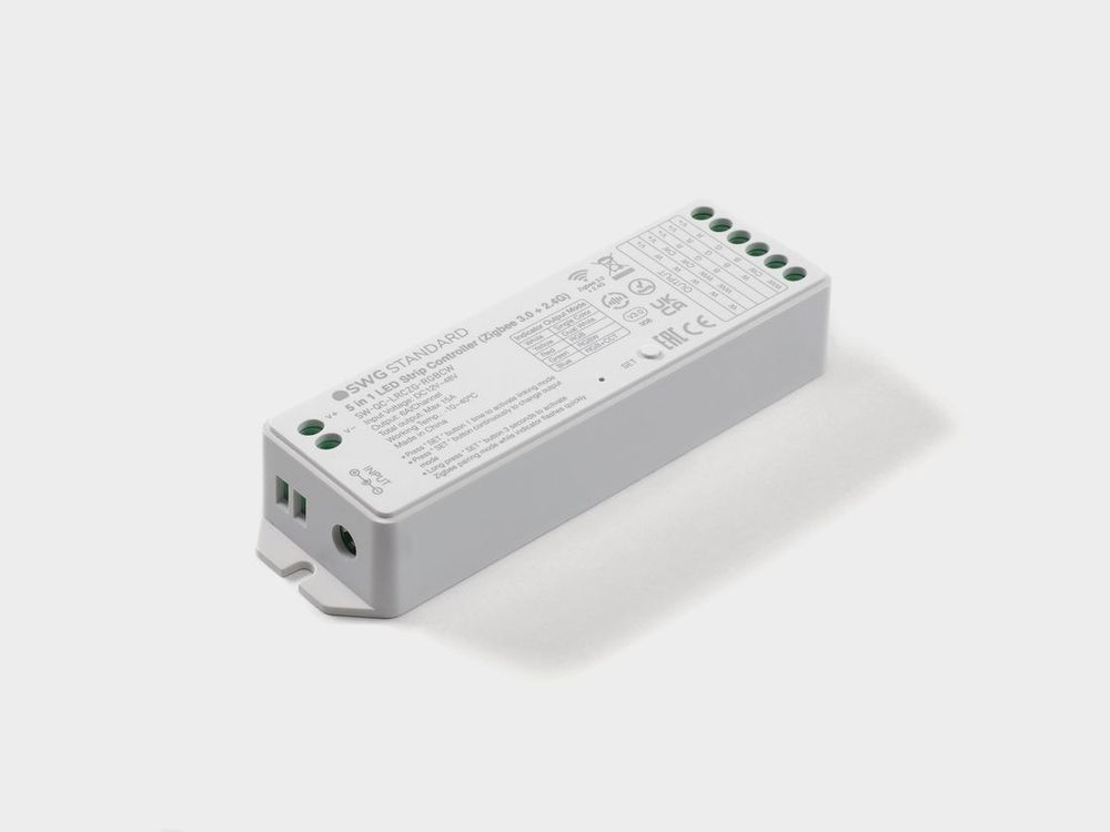 Контроллер Zigbee для светодиодной ленты 5 в 1 (монохромный, CCT, RGB/RGBW, RGB+CCT), 16A 12/48В Контроллер Zigbee для светодиодной ленты 5 в 1 (монохромный, CCT, RGB/RGBW, RGB+CCT), 16A 12/48В
