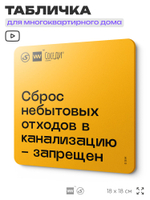 Табличка Не сливай отходы, для многоквартирного жилого дома, серия СОСЕДИ SIMPLE, 18х18 см, пластиковая, Айдентика Технолоджи
