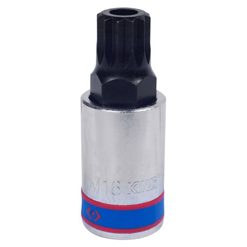 KING TONY (402B16) Насадка (бита) торцевая 1/2", L = 66 мм, SPLINE с отверстием, M16