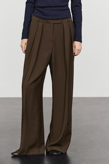 Massimo Dutti Широкие брюки со складками, шоколадный