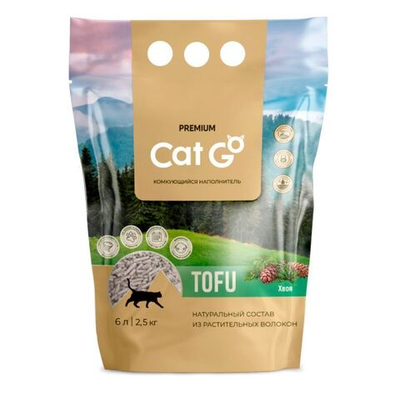 Наполнитель Cat Go TOFU для кошачьего туалета, комкующийся, растительный, хвоя, 2,5 кг (6 л)