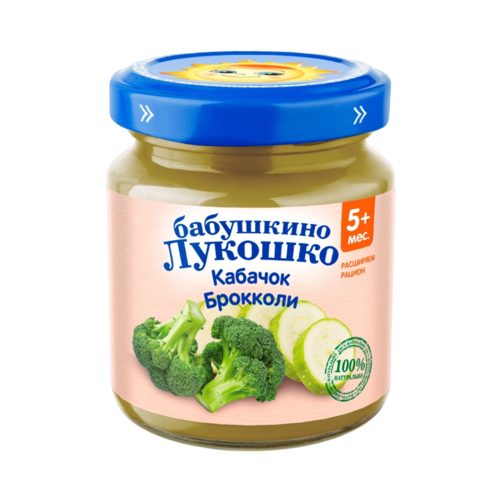 Детское пюре Бабушкино лукошко Кабачок и капуста,брокколи 100г, шт