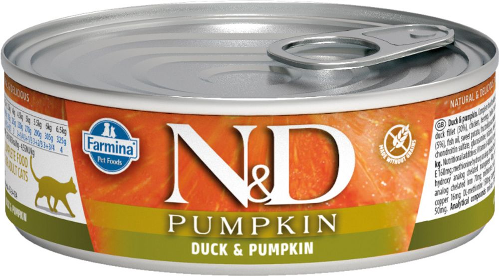 Консервы FARMINA N&amp;D Pumpkin для взрослых кошек, утка с тыквой
