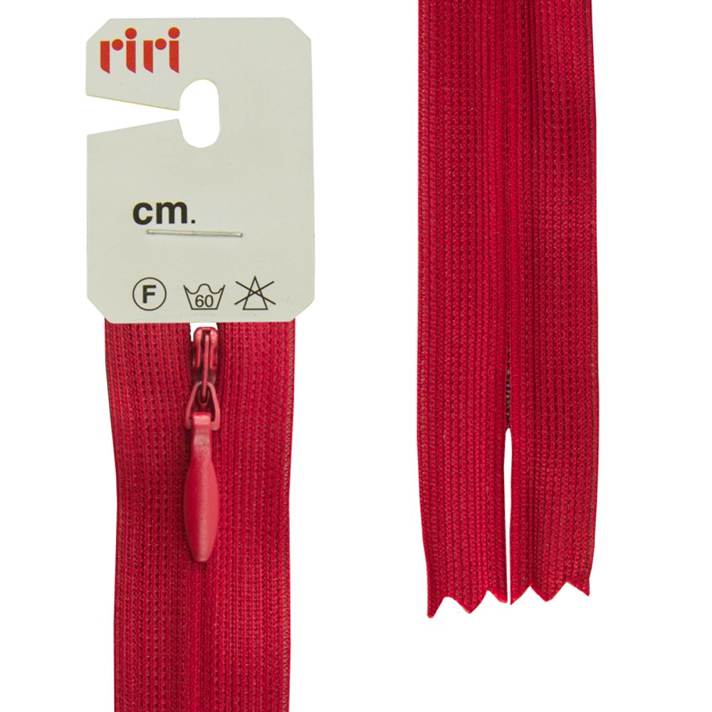 Молния потайная (скрытая) RIRI Т3 (3 мм) 1 зам., н/раз., 60 см, цв.2410, красный темн., 10 шт Молния потайная (скрытая) RIRI Т3 (3 мм) 1 зам., н/раз., 60 см, цв.2410, красный темн., 10 шт