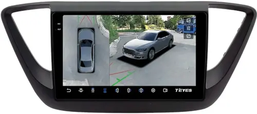 Магнитола для Hyundai Solaris 2 2017-2020 (штатная КЗВ, рамка черная матовая) - Teyes CC3-2K-360 на Android 10, Быстрая, 2K QLED, CarPlay, 4G SIM-слот, 4 камеры в комплекте