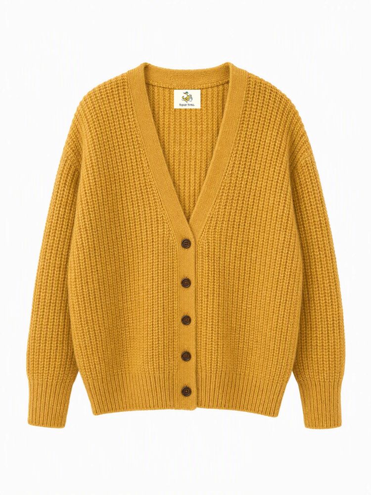 Плотный кардиган горчичного цвета с мохером на пуговицах