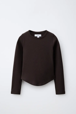 ZARA ОДНОТОННЫЙ ЛОНГСЛИВ С МОДАЛОМ, КОРИЧНЕВЫЙ