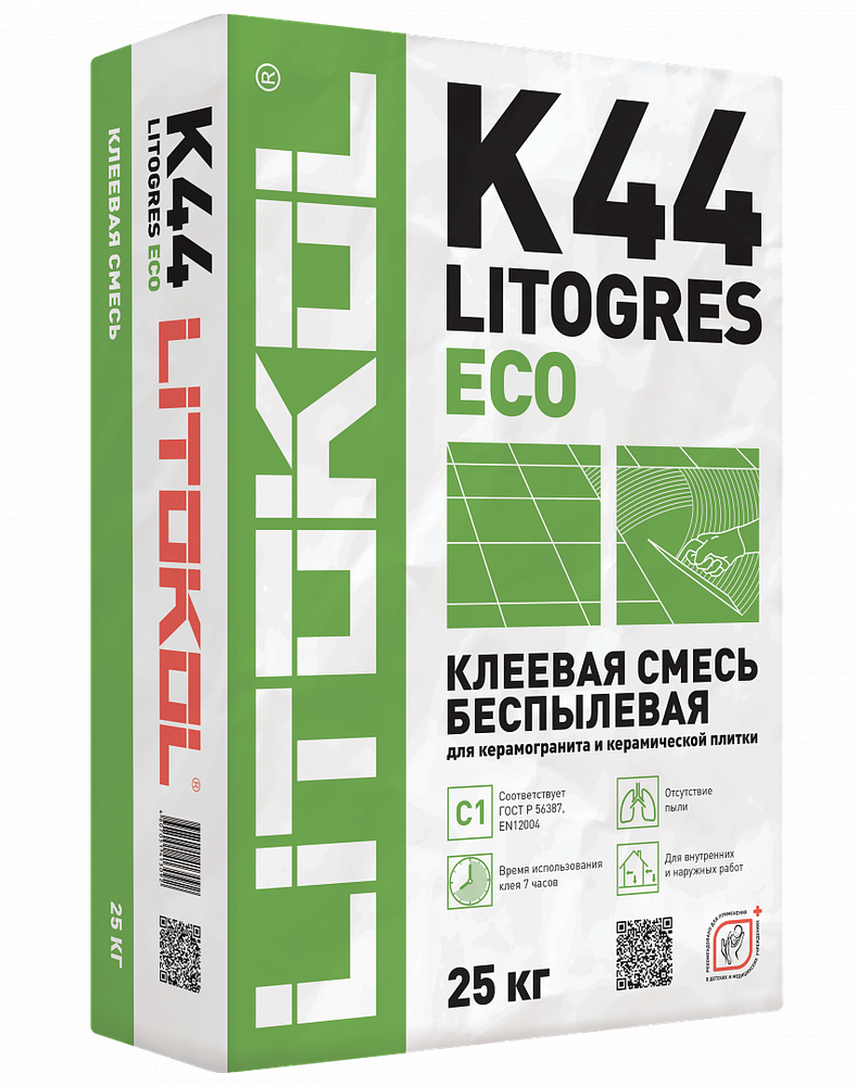 Клей LITOGRES K44 ECO Цвет: Серый  25 кг, класс С1Т, Litokol