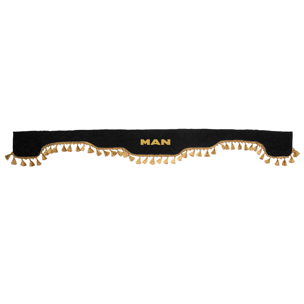 Ламбрекен MAN (экокожа, черный, золотые кисточки) 230см