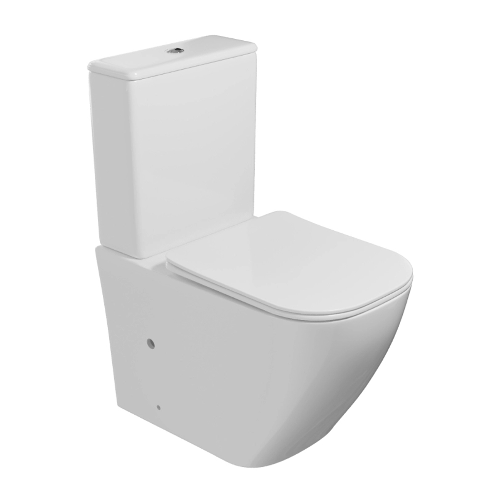 Унитаз-компакт безободковый WAVE КВАДРО/QUADRO гориз, нижн, 2-кн.арм, сид. дюропл, м/л, быстр