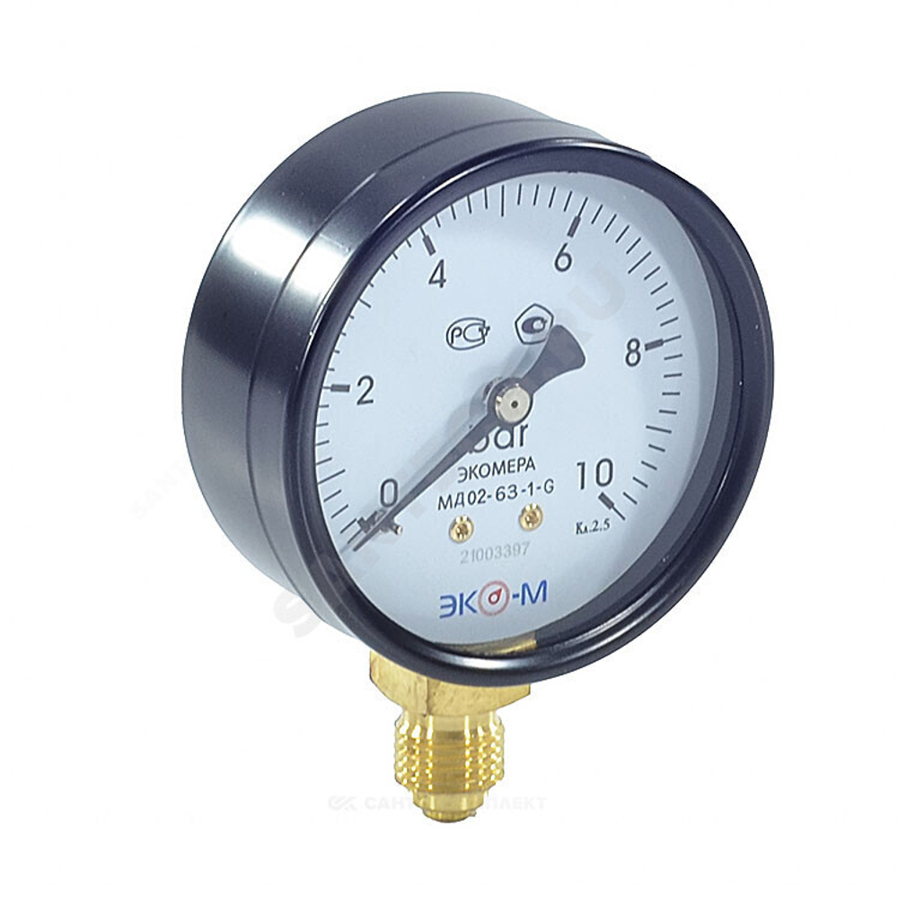 Манометр МД02 радиальный Дк63мм 0-1,0 МПа кл.2,5 G1/4" ЭКОМЕРА МД02-63-G-1МПа-РИ