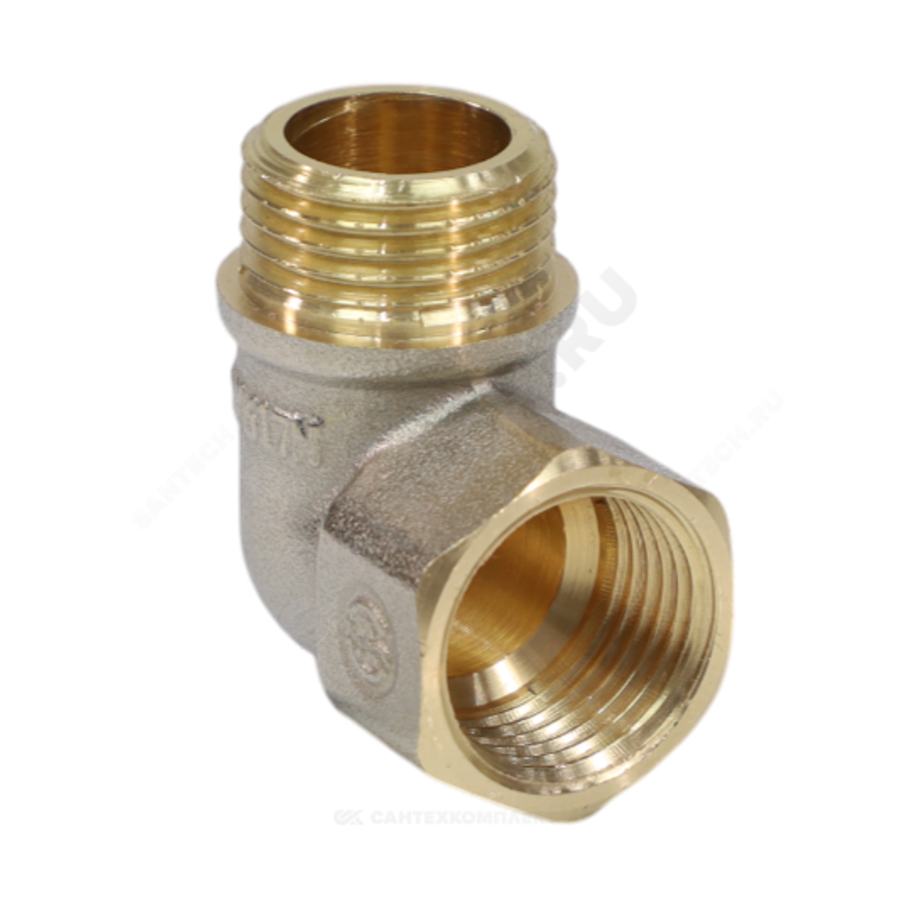Угольник латунь никель реборда Ду 40 (1 1/2") ВР/НР 9006 ГОСТ 32585-2013 Aquasfera 9006-05