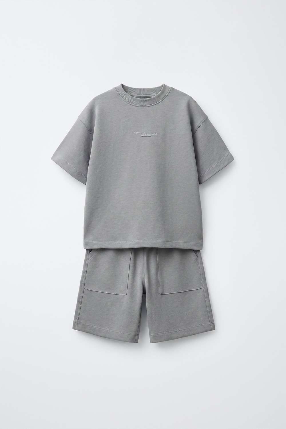 ZARA КОМПЛЕКТ ИЗ ФУТБОЛКИ И ШОРТОВ ИЗ ИНТЕРЛОКА,, СЕРЫЙ МЕЛАНЖ