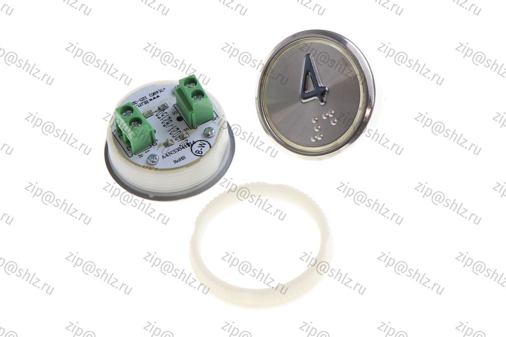 Кнопка (кнопочный модуль) BBP-R331-CMPLT-S-W "4 этаж", круглая, статическая белая подсветка, Брайль.