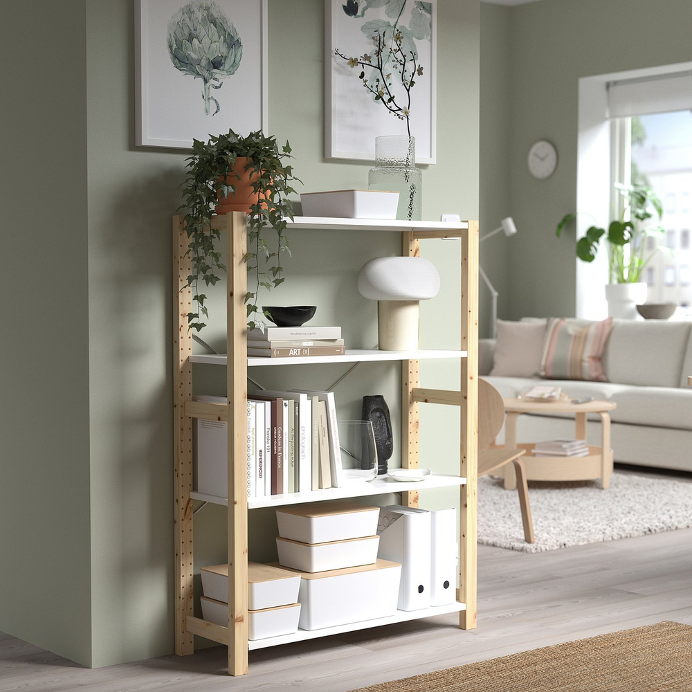 IKEA KUGGIS  (ИКЕА КУГГИС)  -  Контейнер с крышкой - белый/бамбук 18x26x8 см