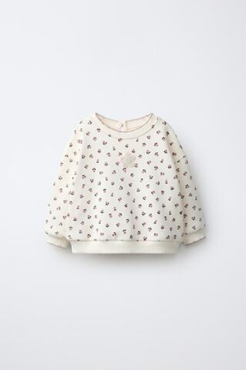 ZARA ТОЛСТОВКА С ЦВЕТОЧНЫМ ПРИНТОМ, СВЕТЛЫЙ ЭКРЮ