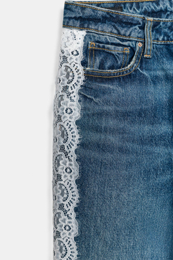 ZARA ДЖИНСЫ Z1975 BOOTCUT С ВЫСОКОЙ ПОСАДКОЙ И КРУЖЕВОМ, СИНИЙ