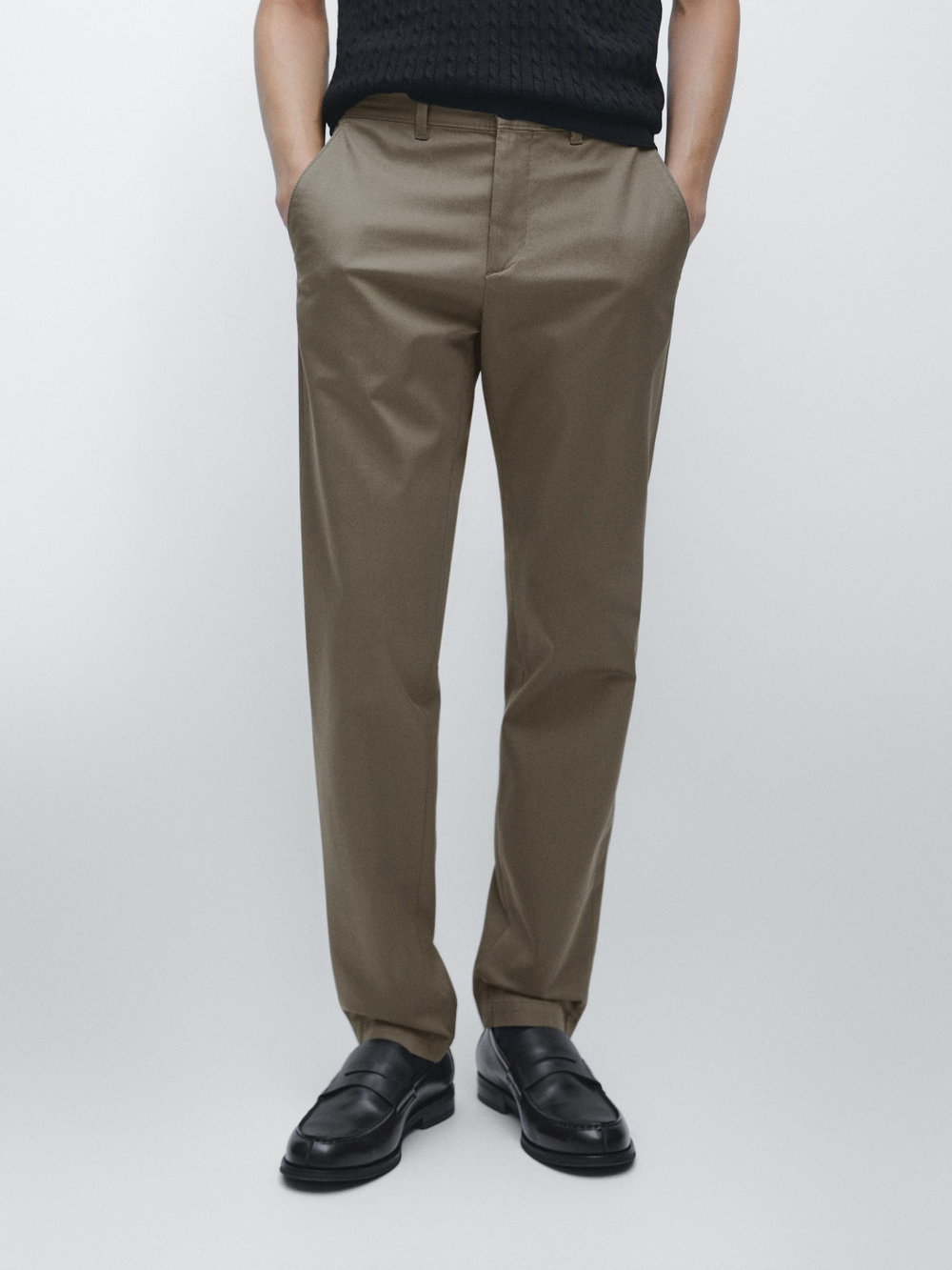 Massimo Dutti Зауженные брюки из смесовой хлопковой ткани, зеленый