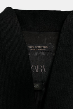 ZARA БЛЕЙЗЕР С ШЕРСТЬЮ И БАСКОЙ — ZW COLLECTION, ЧЕРНЫЙ