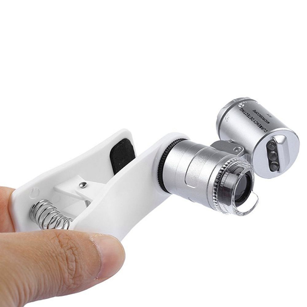 Микроскоп Kromatech 60x мини, с креплением для смартфона, подсветкой (2 LED) и ультрафиолетом (9882-W)