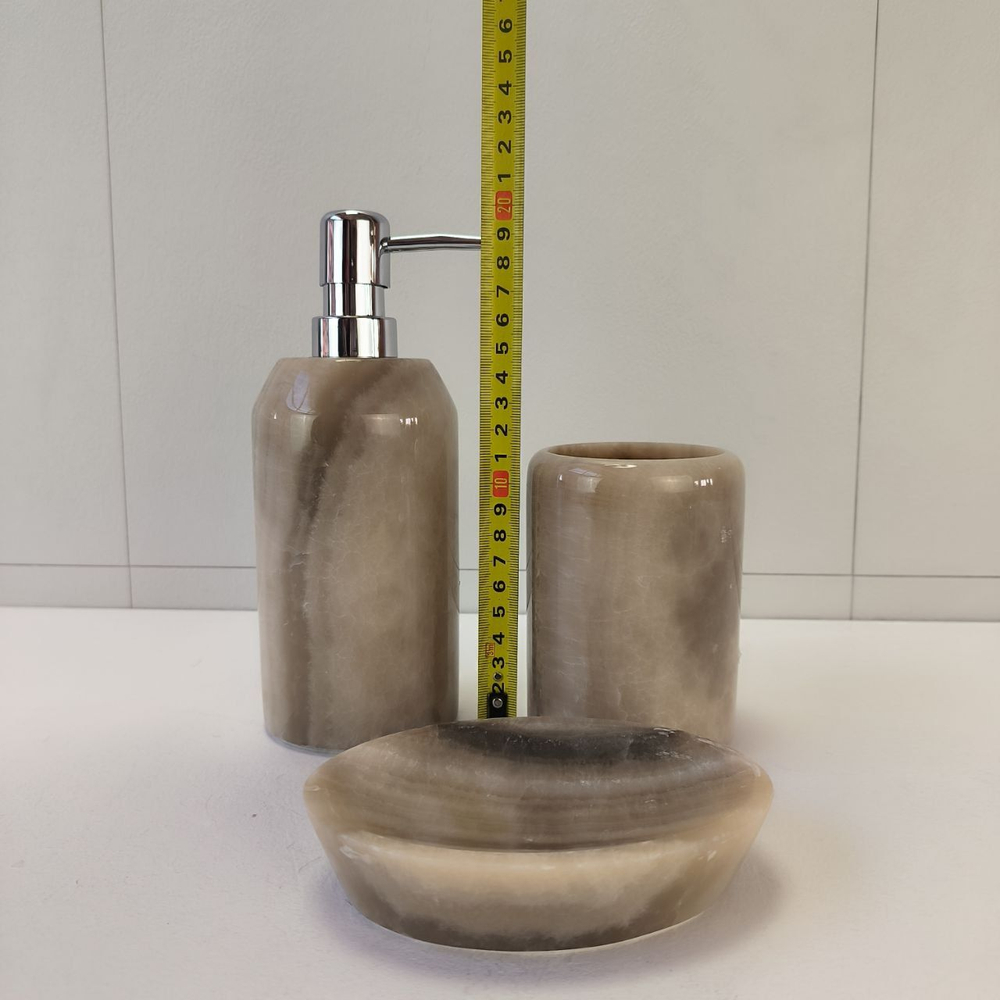 Набор из оникса 3 предм Grey NO-63240 дозатор, стаканчик, мыльница 151