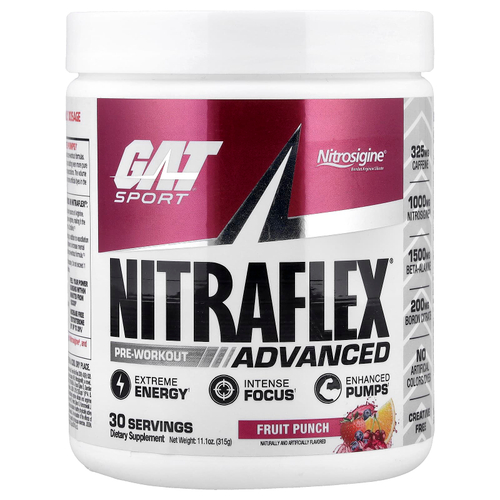 GAT, Sport, NITRAFLEX® Advanced, предтренировочный комплекс, фруктовый пунш, 315 г (11,1 унции)