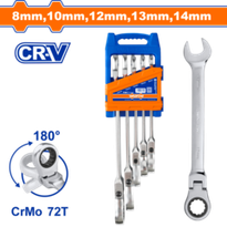 Набор шарнирных комбинированных ключей с храповиком 5 шт (12/24) WADFOW WSP5205