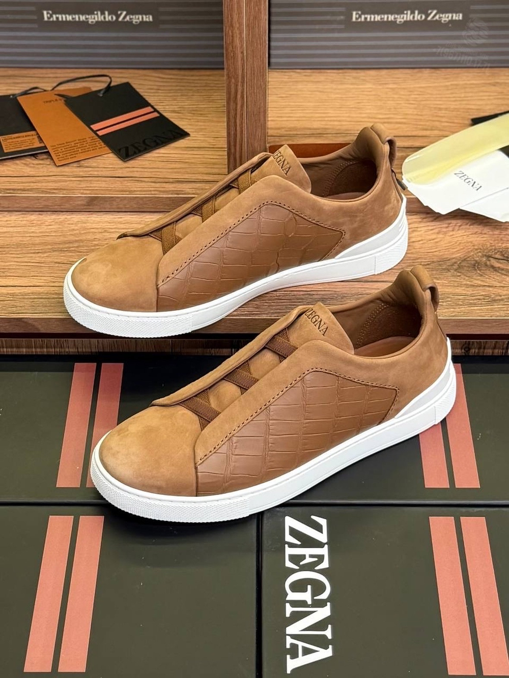 Кеды Zegna Triple Stitch с вставками кожи крокодила