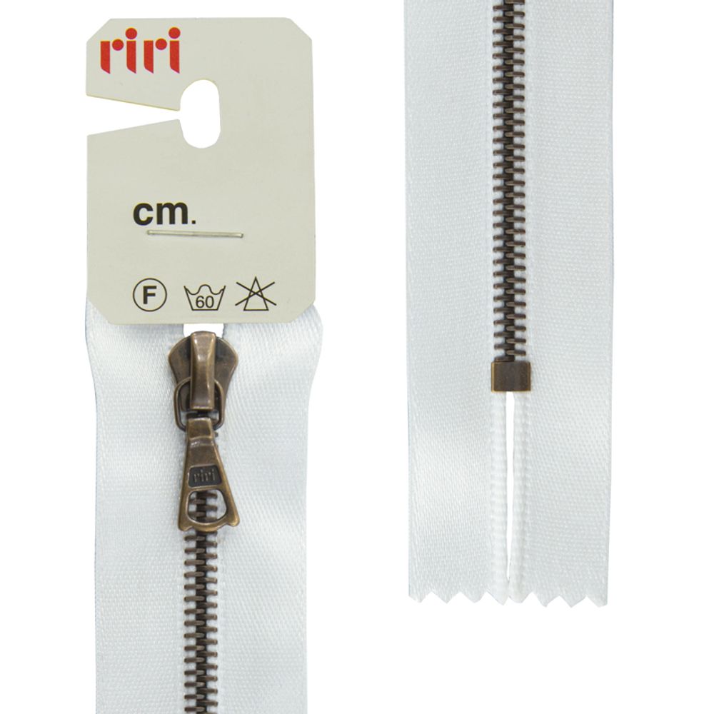 Молния металл RIRI Т4 (4 мм) 1 зам., н/раз., 16 см, атласная тесьма, AM, цв.2101, белый, 1 шт Молния металл RIRI Т4 (4 мм) 1 зам., н/раз., 16 см, атласная тесьма, AM, цв.2101, белый, 1 шт