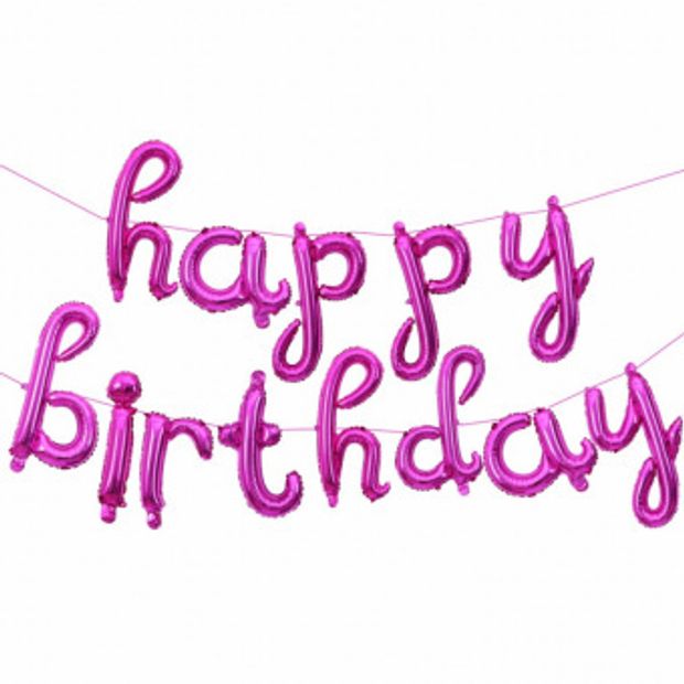 Гирлянда буквы "Happy Birthday" фуксия 17" / 43 см (Falali) (воздух)