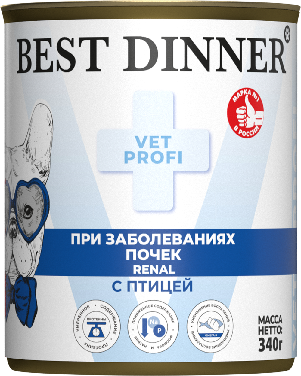 Консервы Бест Диннер Эксклюзив Vet Profii Renal Ренал диета для взрослых собак при заболеваниях почек с птицей 340 г