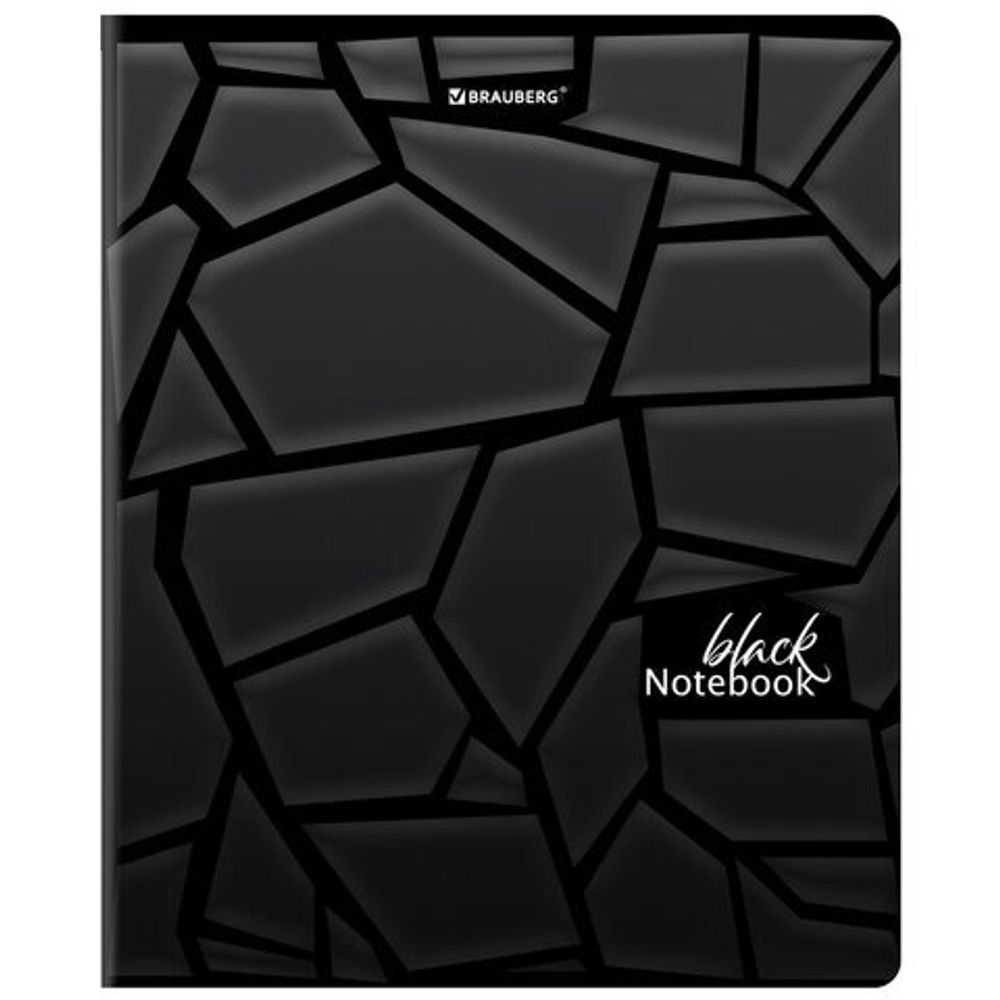 Тетрадь А5, 48 л., BRAUBERG, скоба, клетка, матовая ламинация, выборочный лак, "Black", 404375, 1шт