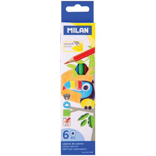 Карандаши Milan "211", 06цв., заточен., картон, европодвес