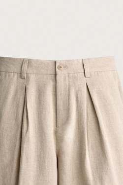 ZARA БРЮКИ СО СКЛАДКАМИ RELAXED FIT, СВЕТЛО-БЕЖЕВЫЙ