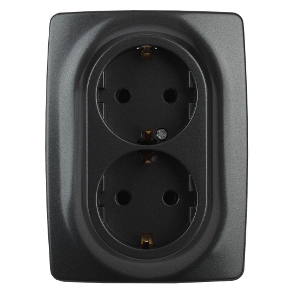 Розетка ЭРА Серия 12 12-2108-05 2X2P+E Schuko со шторками 16A-250В IP20 антрацит | Эра 12