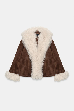 ZARA КОМБИНИРОВАННАЯ КУРТКА ИЗ ИСКУССТВЕННОГО МЕХА, КОРИЧНЕВЫЙ
