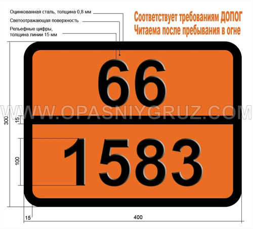 Табличка Опасный груз 66-1583 ХЛОРПИКРИНА СМЕСЬ Н.У.К.