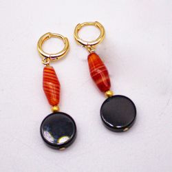 Серьги из обсидиана и сердолика
