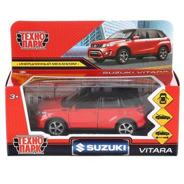Машина металл SUZUKI VITARA 12 см, двери, багаж, инерц, красн с черным, кор. Технопарк