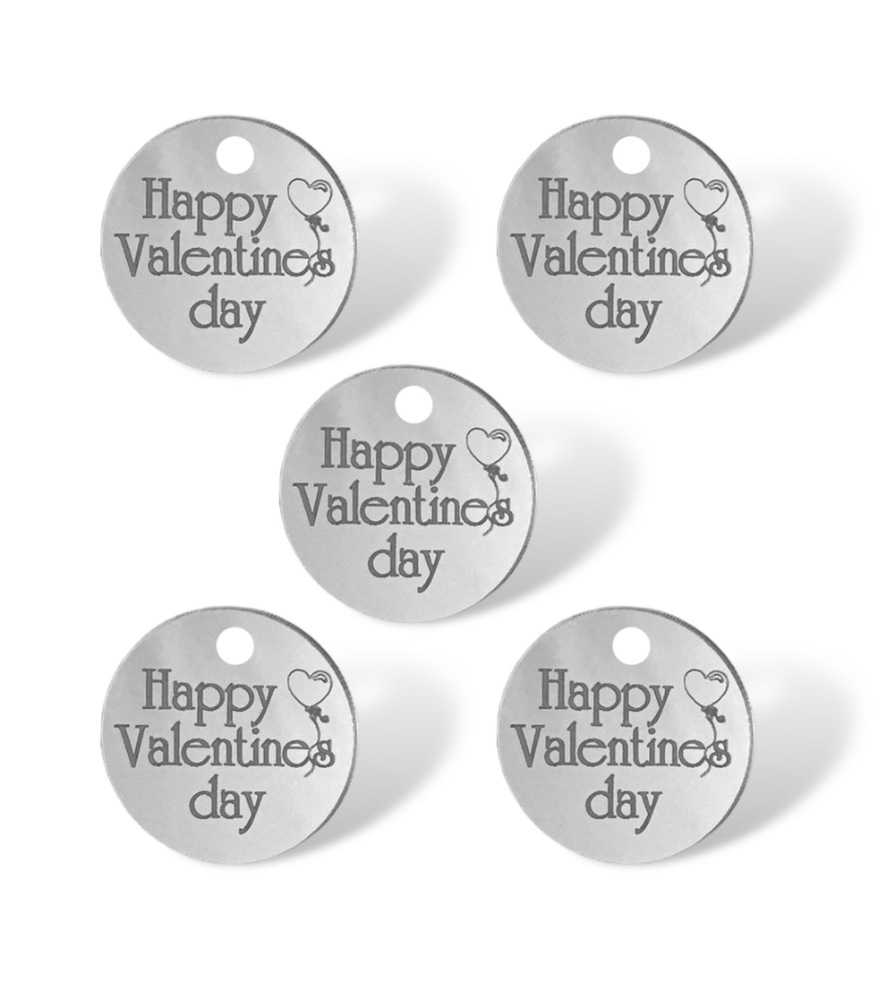 Топпер Бирка круглая "Happy valentines day" (4см) 5шт акрил