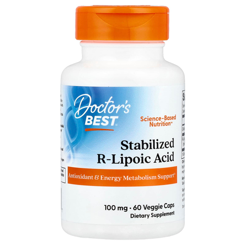 Doctor's Best, стабилизированная R-липоевая кислота, 100 мг, 60 растительных капсул