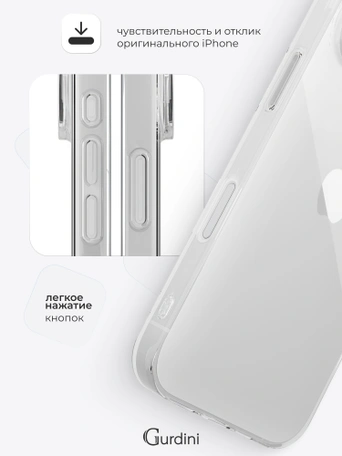 Чехол накладка Gurdini iPhone 16 Plus 6.7" плотный силикон 1,5 mm прозрачный