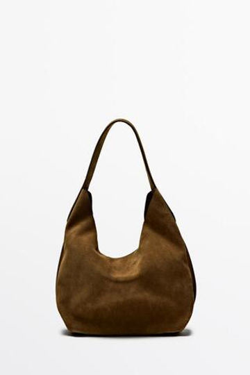 Massimo Dutti Мини-сумочка из натуральной замши, зеленый хаки