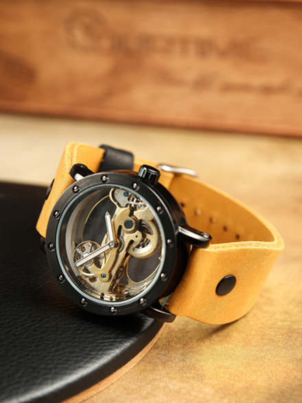 Часы скелетоны механические Power Black Orange YOURTIME